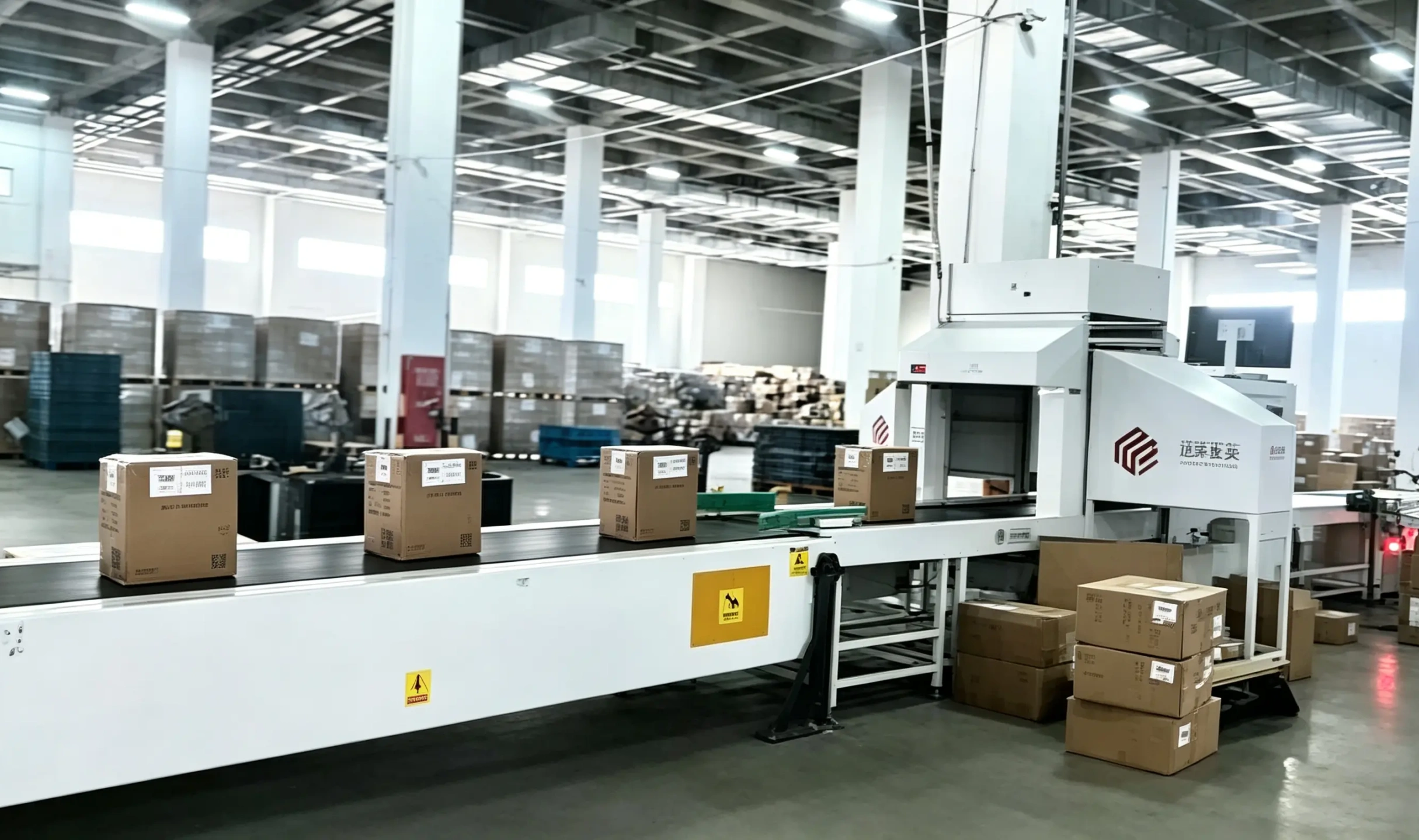 huashutools.com export cargo automatic inspection conveyor line, scanning for outbound hardware tool parcels