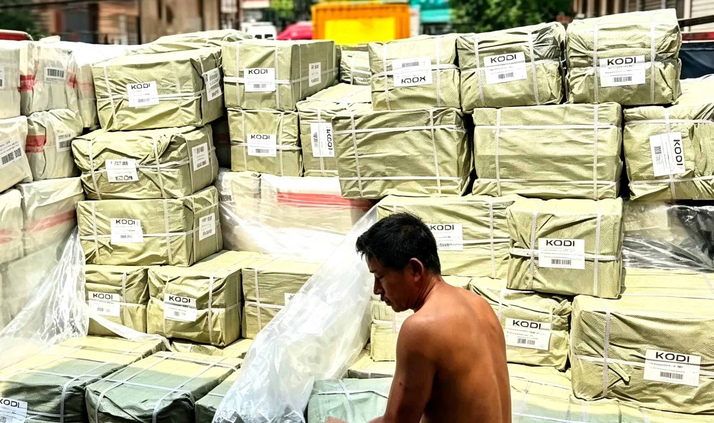 huashutools.com export hardware tool bales loading onto truck, B2B wholesale cargo ready for dispatch