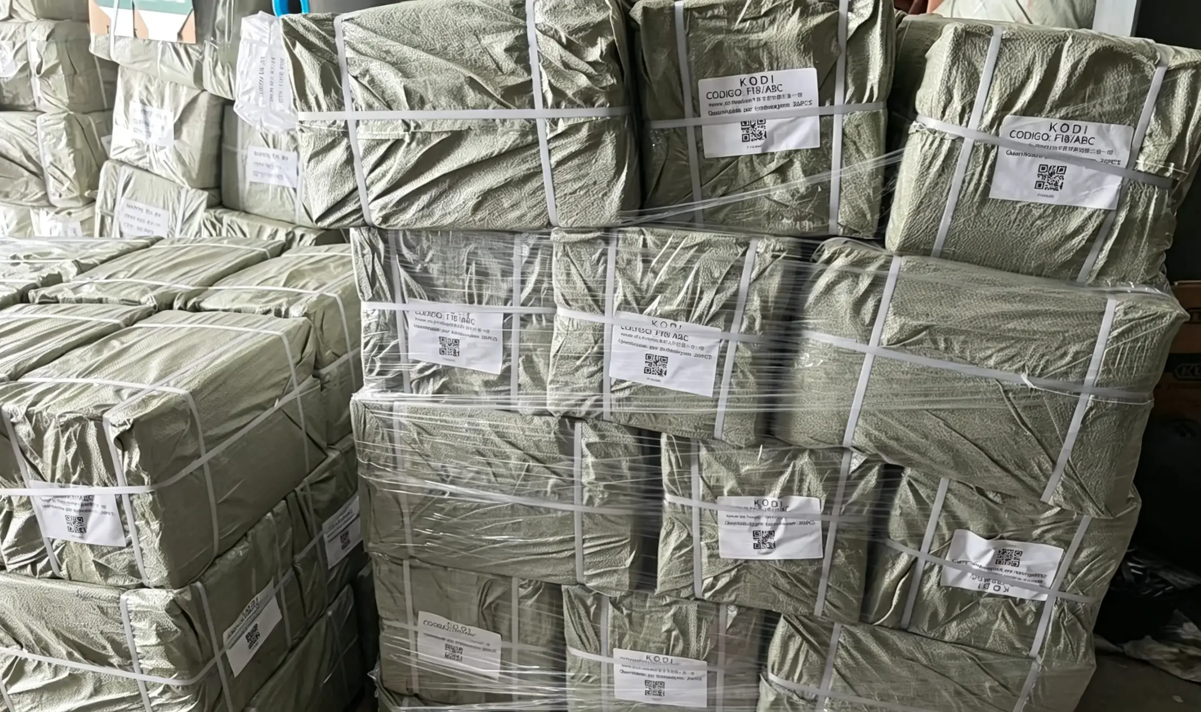 huashutools.com stretch‑film wrapped hardware tool bales, moisture‑proof packing for cross‑border export