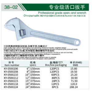 OEM/ODM nickel-iron square-hole adjustable wrench full view