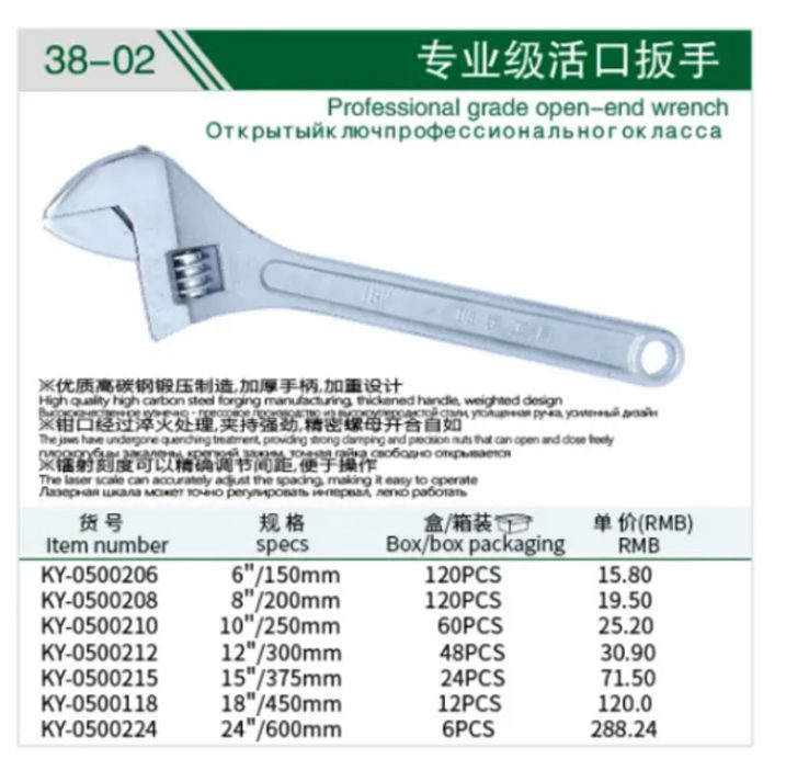 OEM/ODM nickel-iron square-hole adjustable wrench full view