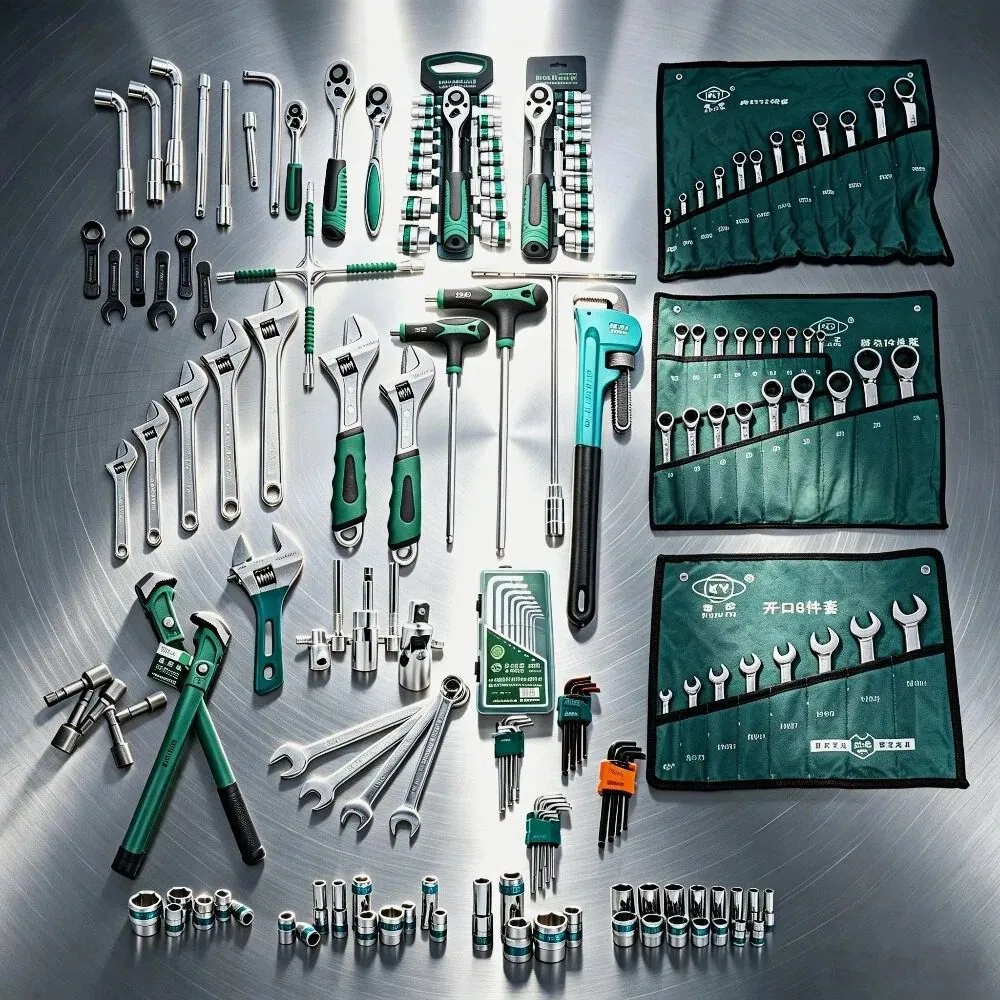 Chrome vanadium steel wrenches: adjustable, ratcheting, and socket wrenches with storage bags